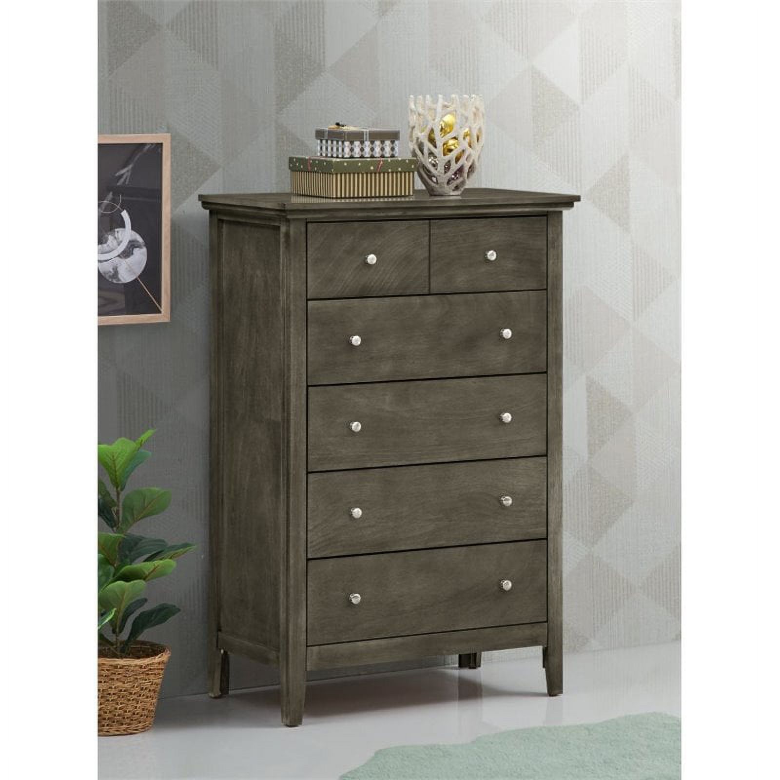Home Square 3-Piece Set with King Bed 5-Drawer Chest and Nightstand in Gray