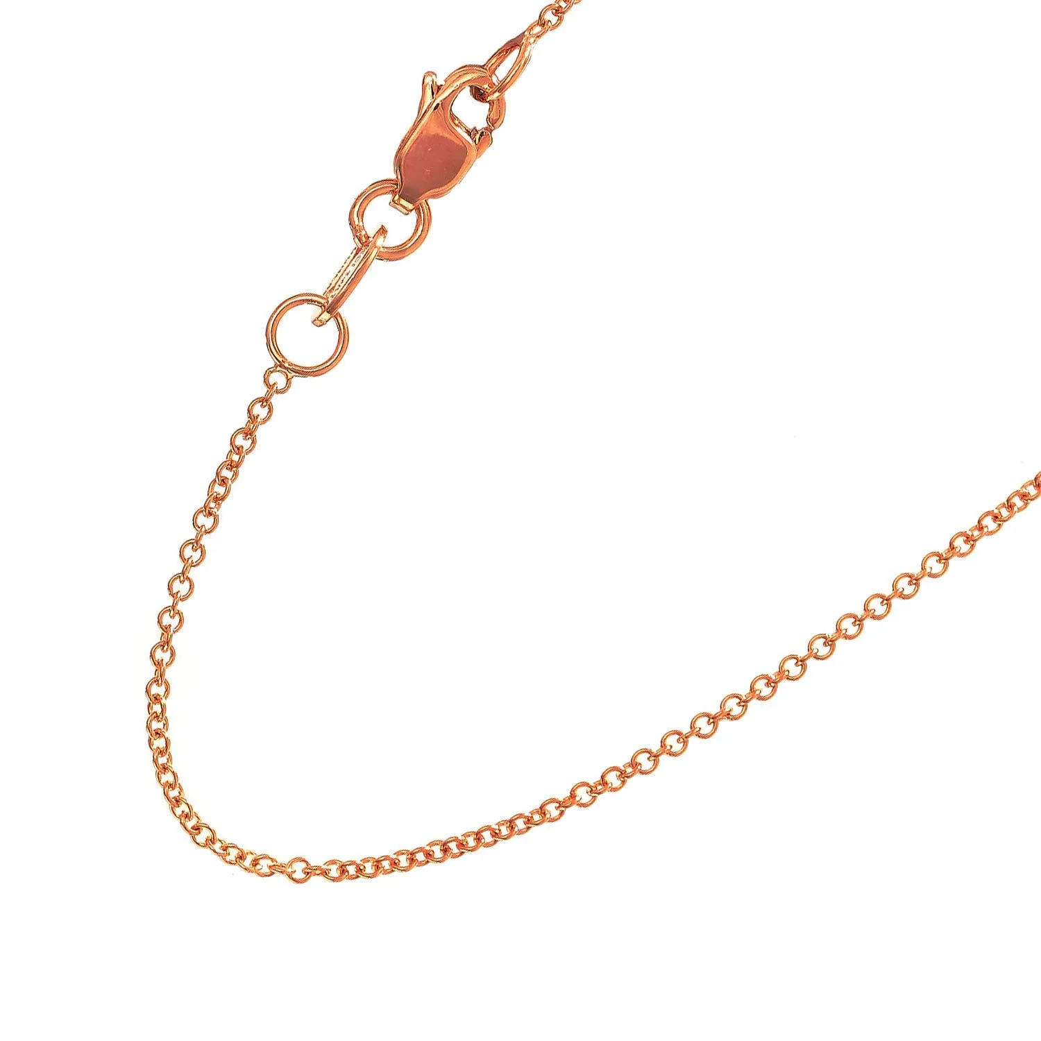 14k Solid Rose Gold 0.7 mm Round Cable Chain Necklace, Lobster Claw Clasp-16 Inches, 1.3gr.