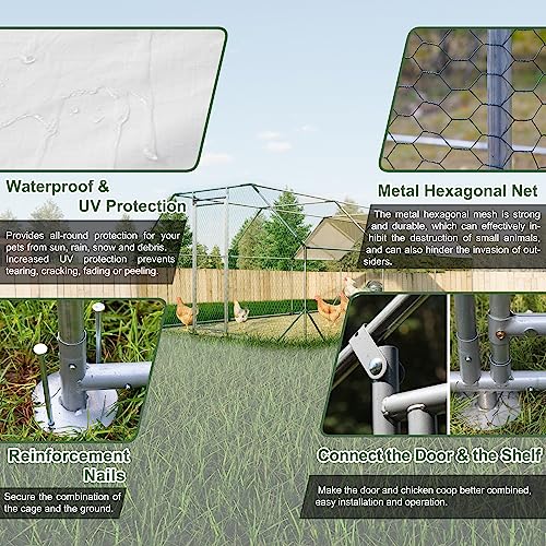 Chicken Coop Large Metal Chicken Run for 6/10 Chickens Poultry Cage with Waterproof Cover for Duck Walk-in Chicken Pen for Yard