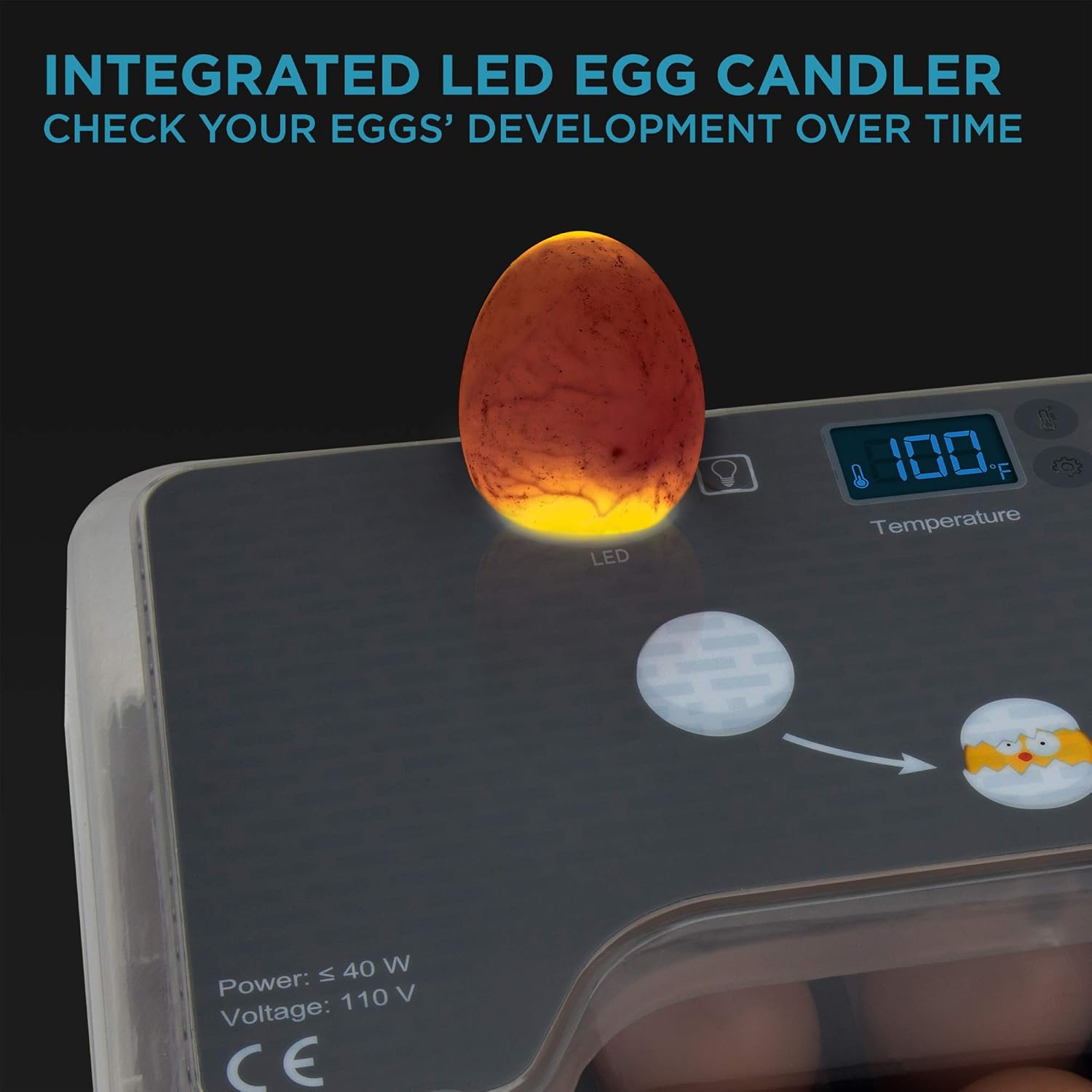 Jumbl Clear Egg Incubator, Fully Automatic Digital Poultry Hatching Machine, Temperature Control & Automatic Egg Turner, LED Candler