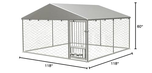 Large Outdoor Dog Kennel, Heavy Duty Galvanized Steel Dog Enclosure, Chicken Coop with Waterproof UV-Resistant Cover