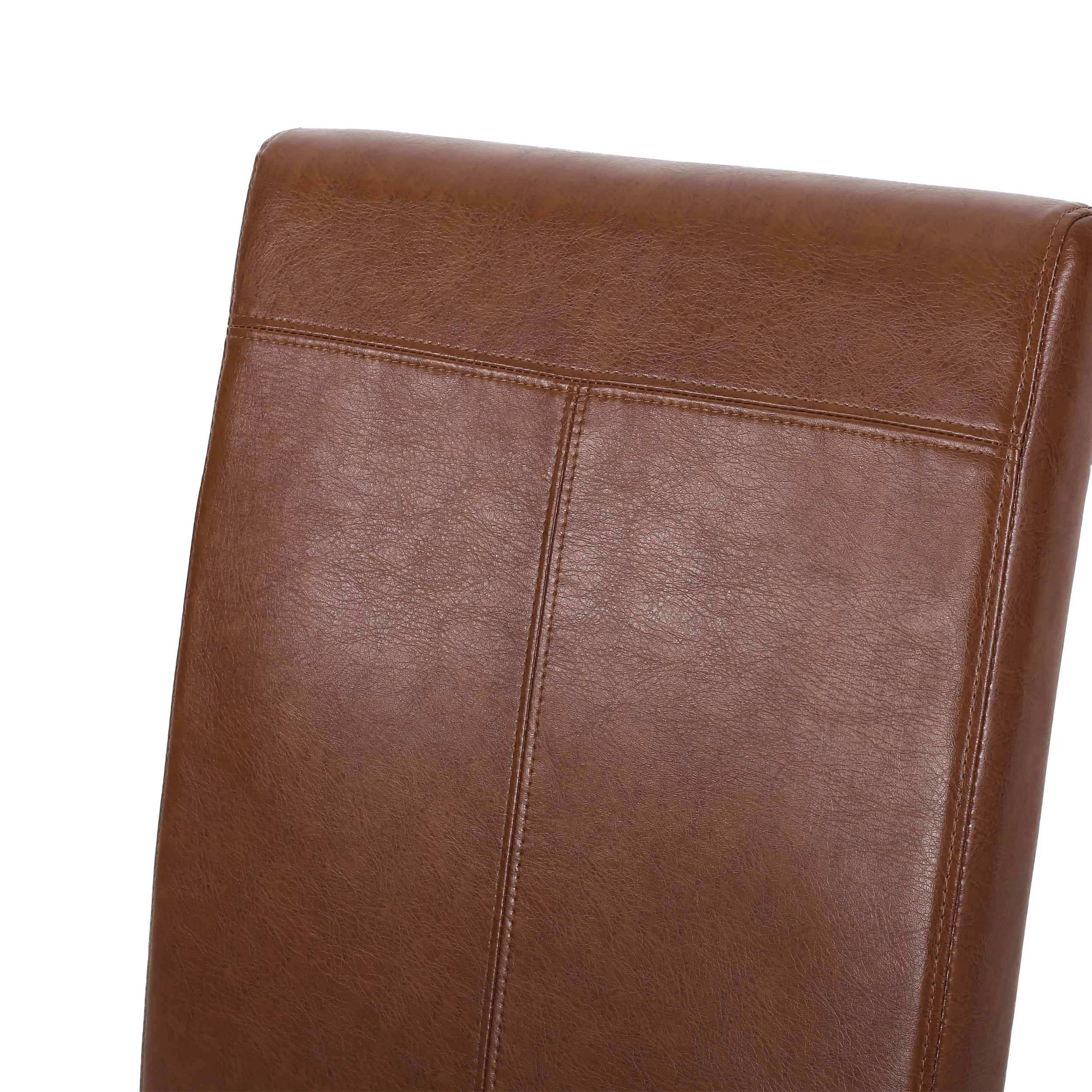 GDF Studio Percival Contemporary T-Stitch Dining Chairs, Set of 4, Cognac Brown Faux Leather and Espresso