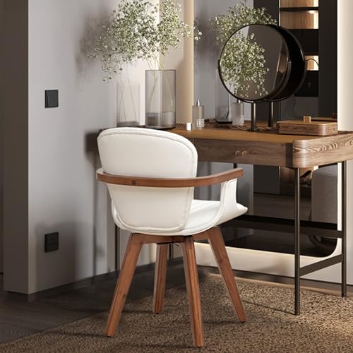 LUNLING Swivel Dining Chairs Set of 2, Mid Century Modern Gray Fabric+Faux Leather Kitchen Chairs with Arms,Bamboo Legs Side Chairs No Wheels