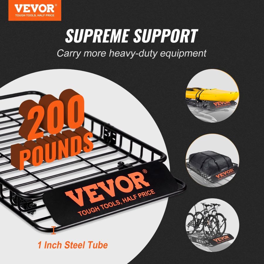 VEVOR Roof Rack Cargo Basket, 64" x 39" x 6" Rooftop Cargo Carrier with Extension, Heavy-duty 200 LBS Capacity Universal Roof Rack Basket