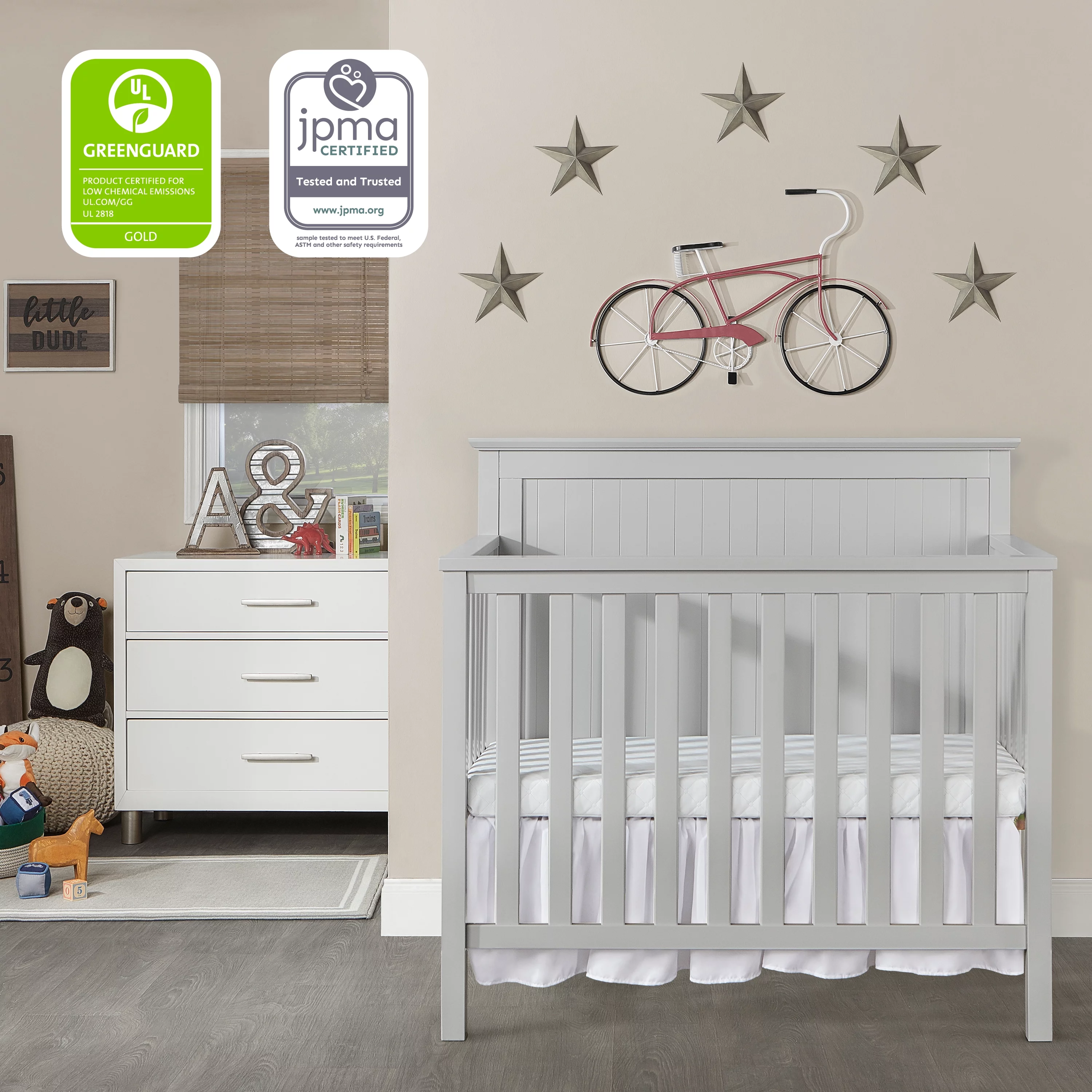 Dream On Me Ava 4-in-1 Convertible Mini Crib, Pebble Grey