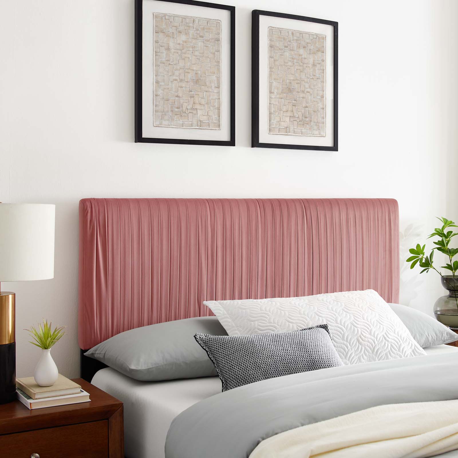 Modway Eloise Channel Tufted Performance Velvet Full/Queen Headboard in Dusty Rose