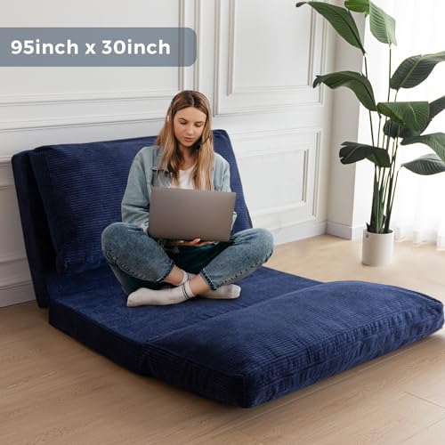MAXYOYO Bean Bag Bed Folding Sofa Bed Floor Mattress for Adults, Extra Thick and Long Floor Sofa with Corded Washable Cover, Dark Grey, 30x95 Inch