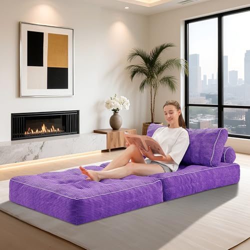 HABUTWAY Folding Sofa Bed, Convertible Sleeper Chair Bed w/Dual-Pillow & Handle, Foldable Floor Sofa Lounge w/Back Support for Living Room, Bedroom
