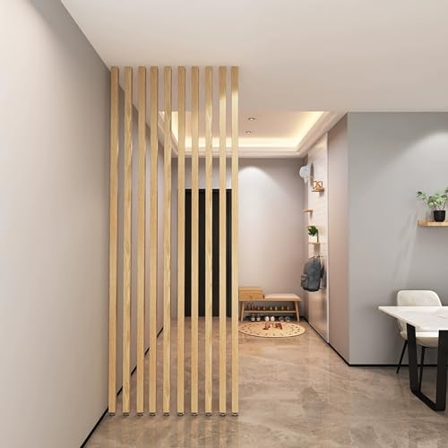 10Pcs Wall Partition Room Divider Floor to Ceiling Wooden Post, Wood Screen Partition Slats for Living Room Home Office Entryway Decor