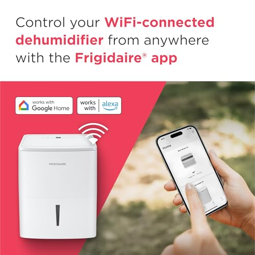 Frigidaire 50-Pint Portable Dehumidifier with Wi-Fi and Energy Star Certification for Medium/Large Rooms & Basements, Custom Humidity Control