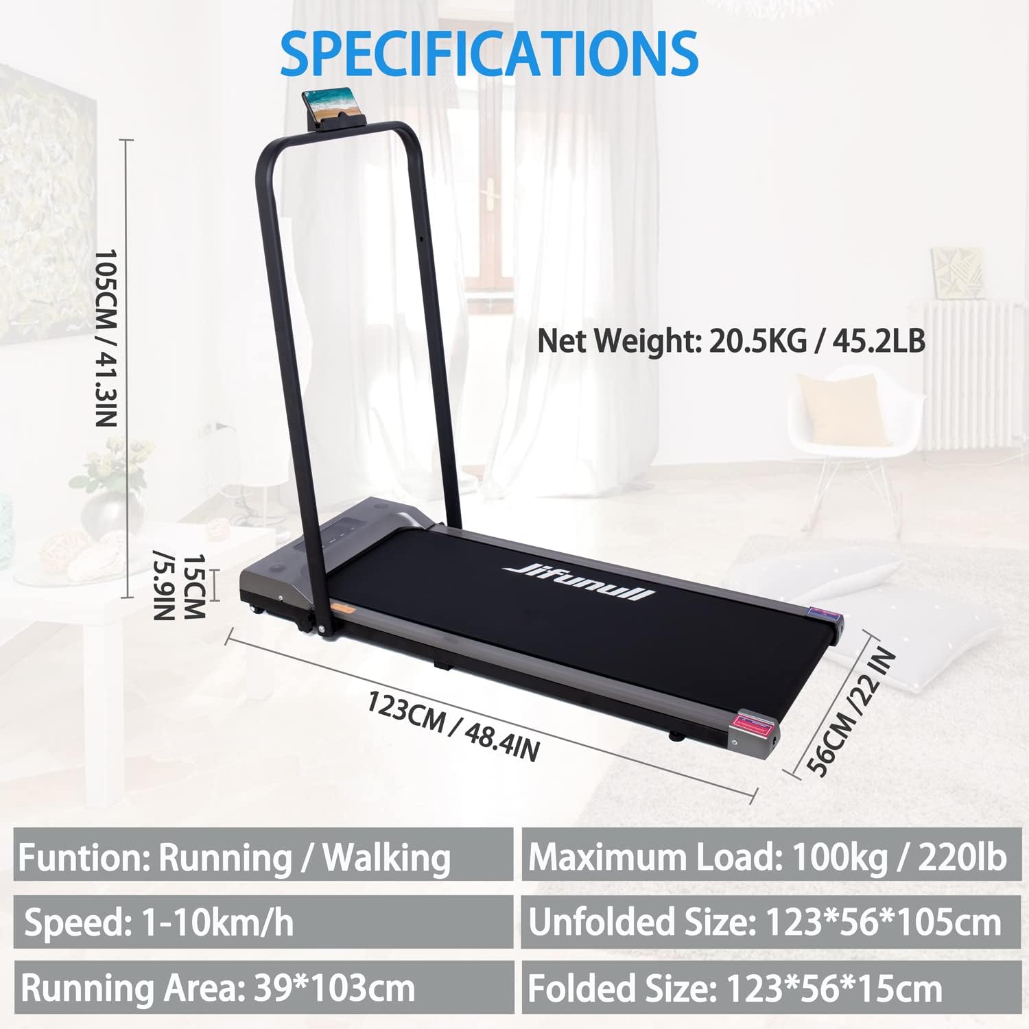 Jifunull 2-in-1 Under Desk Treadmill, Electric Foldable Treadmill Adjustable Speed, Compact Folding Walking Treadmill with LED Display