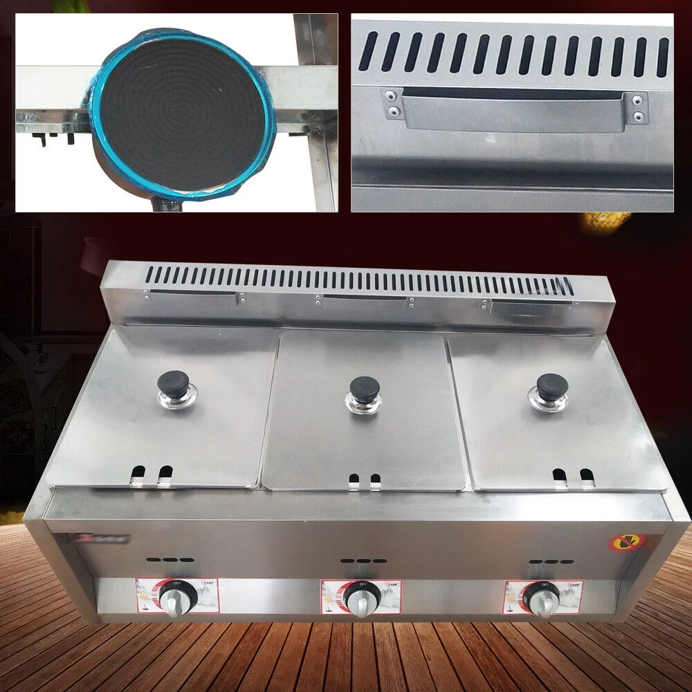 18L Propane NG Gas Fryer Catering Warmer Steam Table Buffet Restaurant 3 Pan 50 ~ 380 ° C Temperature Control