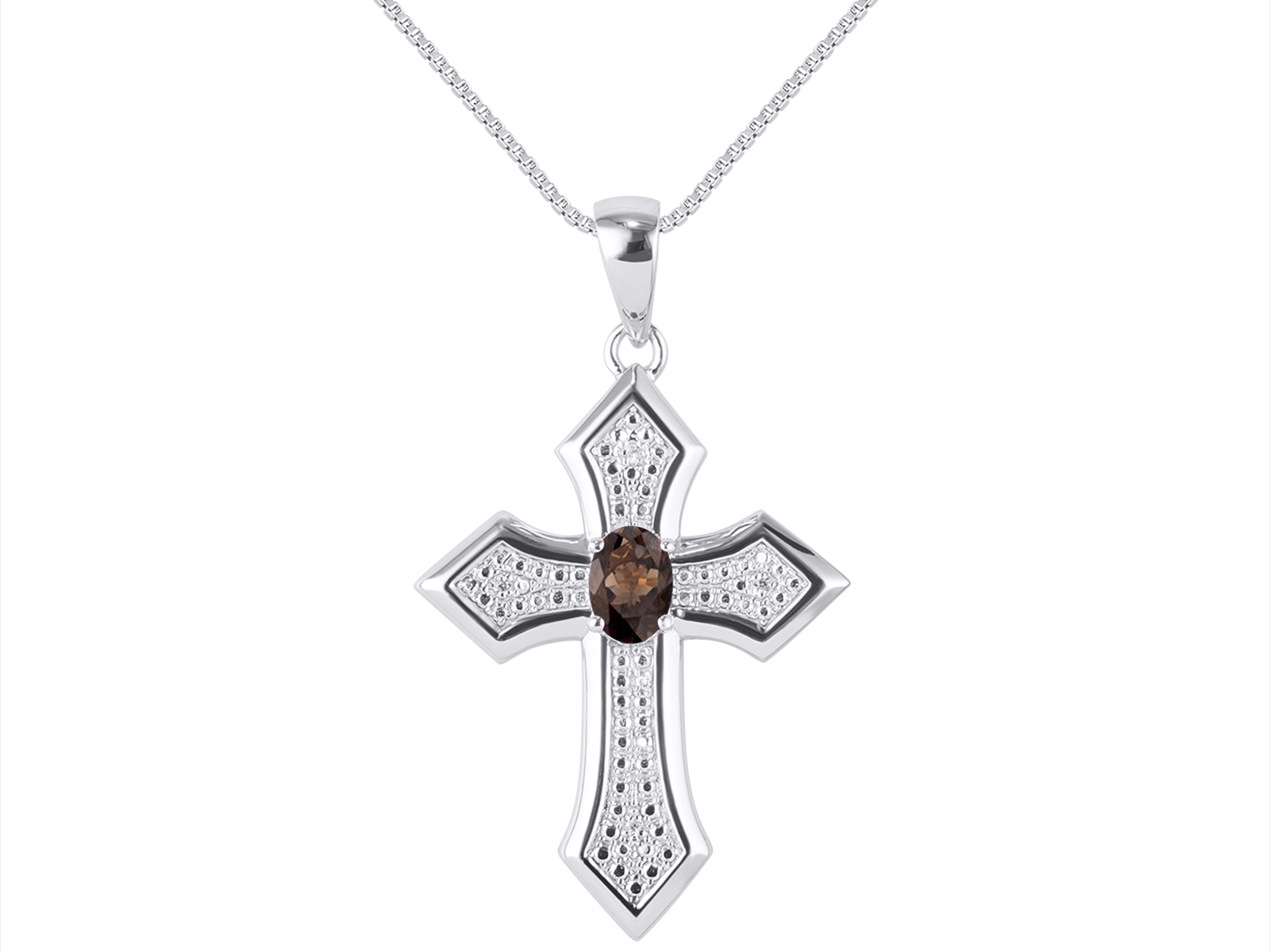 RYLOS Necklaces for Women  White Gold 14K  Cross Necklace Gemstone & Genuine Diamonds Pendant With 18" Chain 7X5MM  Smoky Quartz June Birthstone