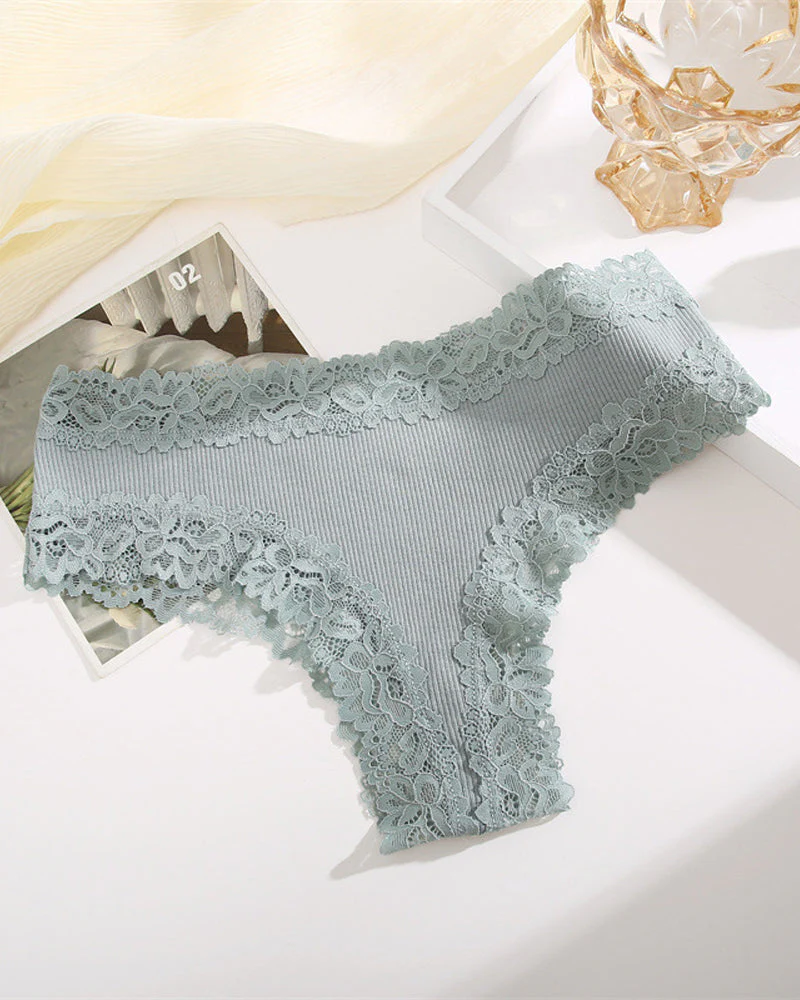 Ribbed Cotton Lace Mid-Rise Panty(9 pack）