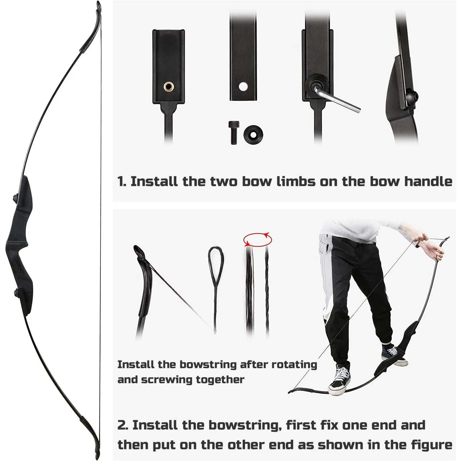 SHARROW Archery Takedown Recurve Bow and Arrow Set Left/Right Hand Longbow Kit Beginner Outdoor Hunting Shooting Practice 30lb 40lb