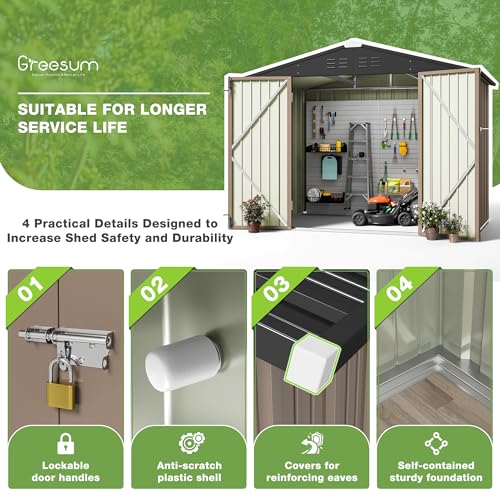 Greesum Outdoor Storage Shed 6 x 8 ft. Utility Tool Shed Metal Storage Garden Shed with Door & Lock for Patio Storage, Brown