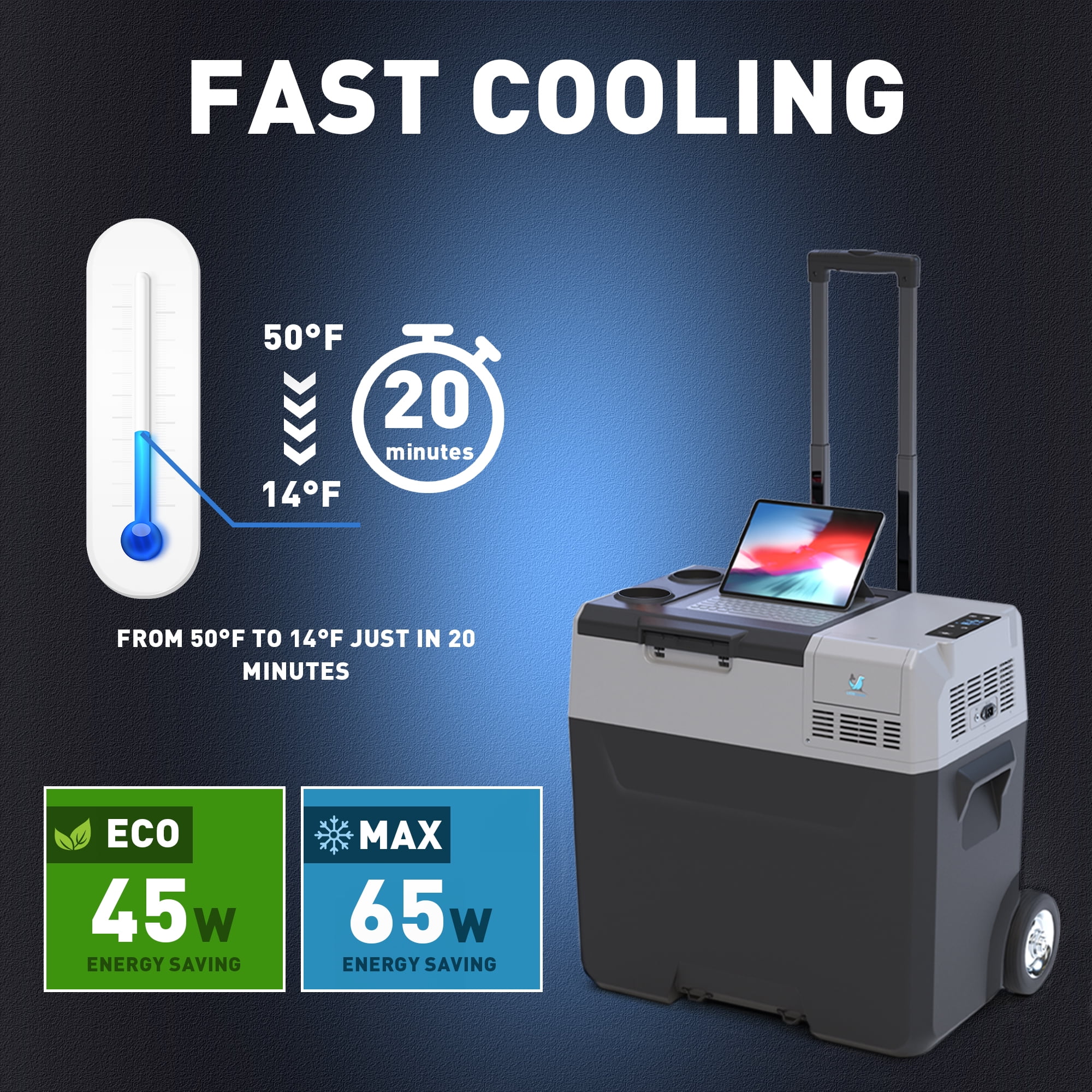 ACOPOWER 42Qt  Portable Refrigerator Freezer Car Freezer with Battery and 6'' off-Road Wheels, 12V,45W Cooler Freezer,Low Noice