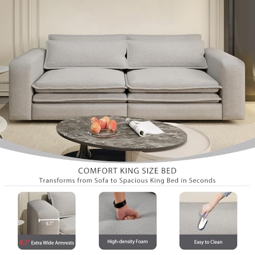93" King Pull Out Sofa Bed, 3 in 1 Convertible Sleeper Sofa Couch, Comfy 3 Seater Sleeper Bed with 2 Pillows