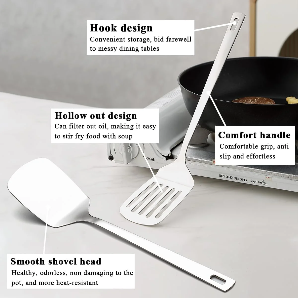 Gold Kitchen Utensils Set 6pcs, Titanium Plating Stainless Steel Cooking Utensils Set, Heavy Duty Kitchen Tools Spatulas Set