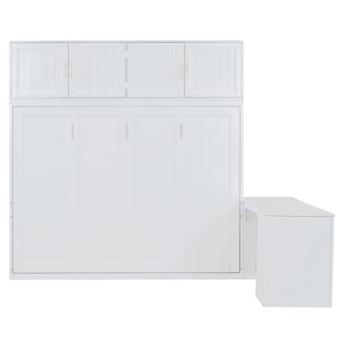 Harper & Bright Designs Twin Size Murphy Bed, Wooden Twin Wall Bed Frame with Closet, Drawers & Desk, White