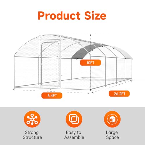 Chicken Coop Large Metal Chicken Run Poultry Cage with Water-Resident and Anti-UV Cover for Duck Rabbit House Outdoor Walk-in Chicken Pen for Yard