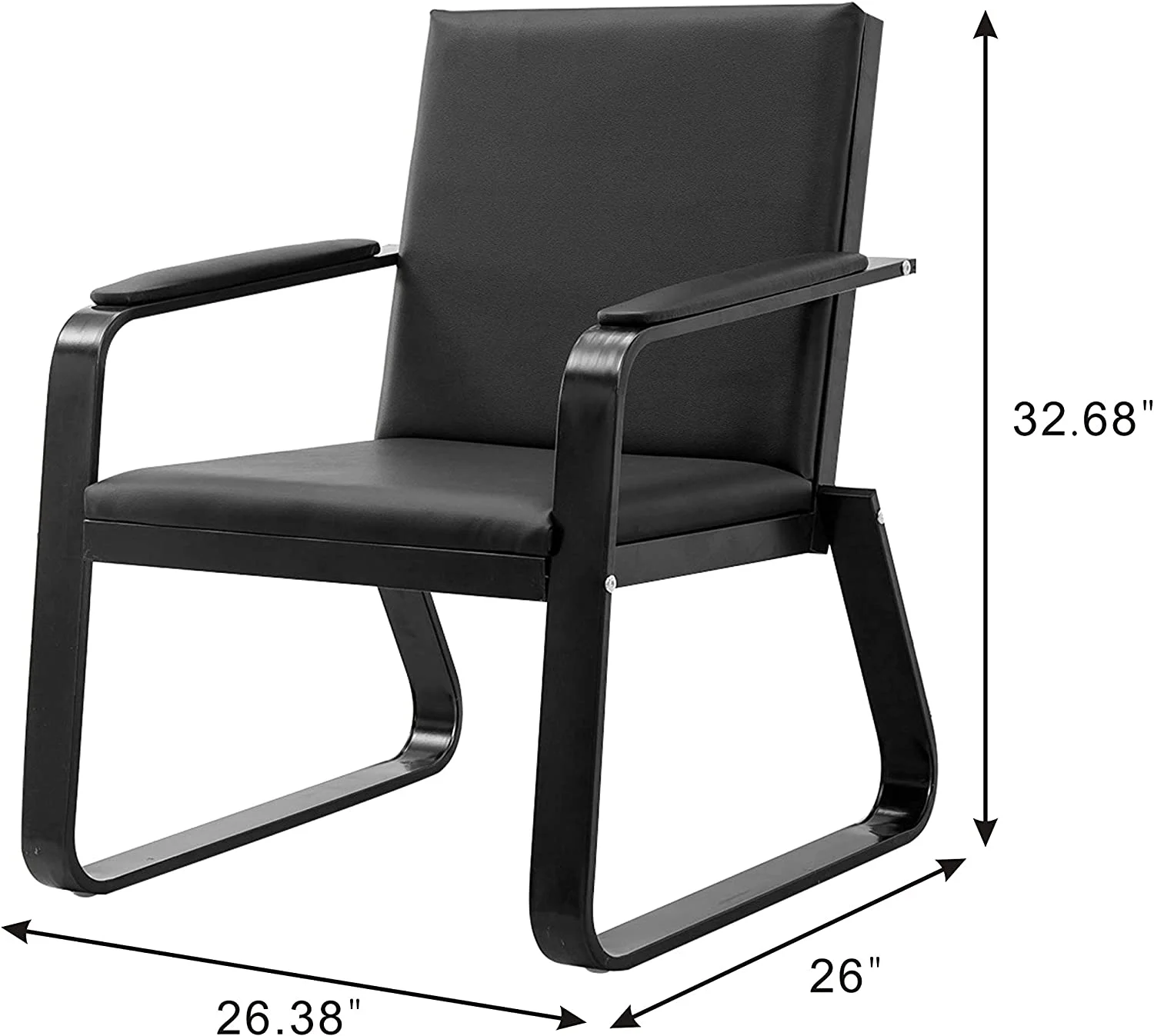 Waiting Room Chair With Armrest Black PU Leather Office Furniture