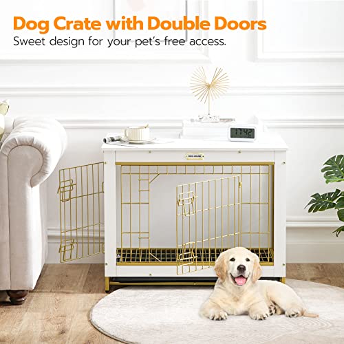 HOOBRO Dog Crate Furniture, 38.6" Large Dog Kennel Indoor, Wooden Cage with Pull-Out Tray