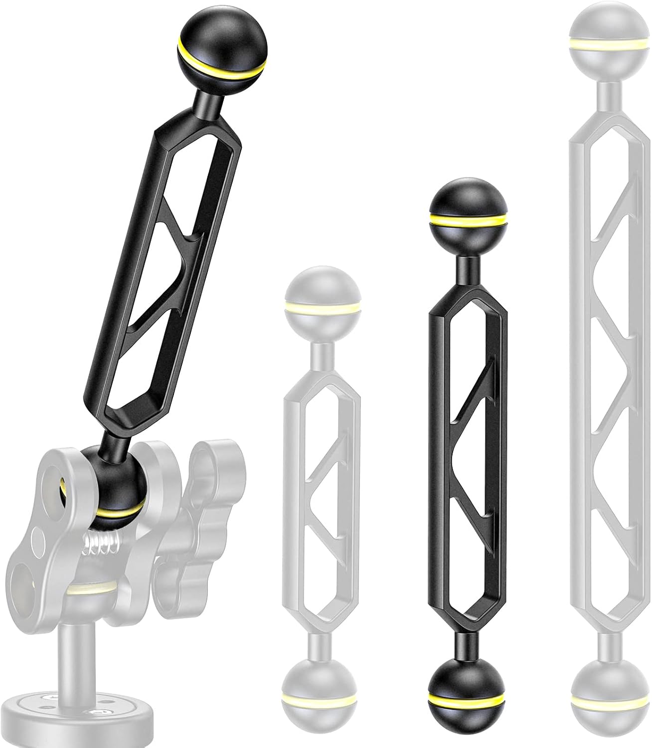 Seafrogs 4&rdquo;Aluminum Alloy Underwater System, Connector Ball Head, Aluminum Alloy Dual Balls Arm for Strobe/Video Light/Diving Camera Tray