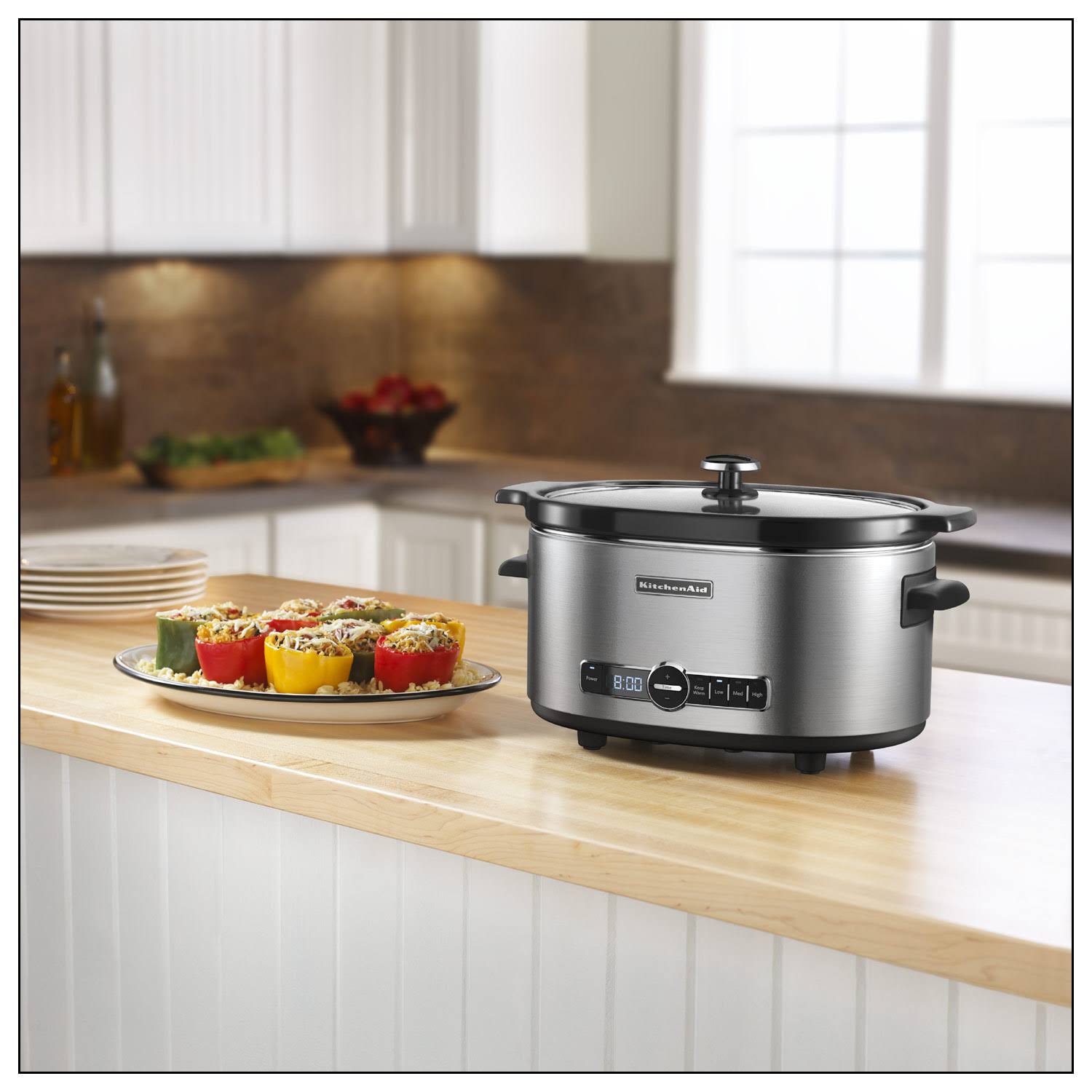 KitchenAid 6-Quart Slow Cooker with Solid Glass Lid, Stainless Steel