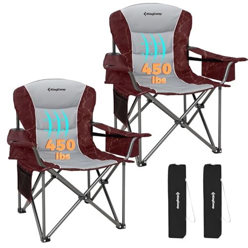KingCamp Oversized Camping Folding Chair, Heavy Duty 450 LBS with Lumbar Support, Padded Outdoor Chair with Cup Holder