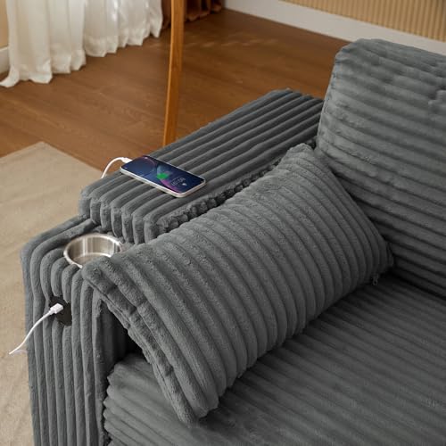 68.11" Corduroy Sleeper Chair Bed with USB Port, Cup Holders & Side Storage Pockets – 3-in-1 Foldable Sofa Bed for Guest Room, Living Room – White