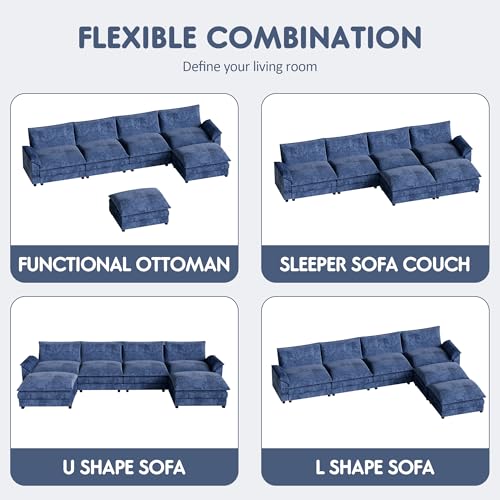 Homall 119" Modular Sectional Sofa, L Shaped Sofa Couch with Reversible Ottoman, DIY Combination Chenille Deep 3-Seat Cloud Couch for Living Room