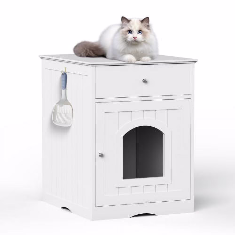 Unbranded 18.99'' Indoor Wooden Pet House Cat Litter Box Enclosure with Drawer, Pet Crate &amp; Side Table - 18.9''×20.9'