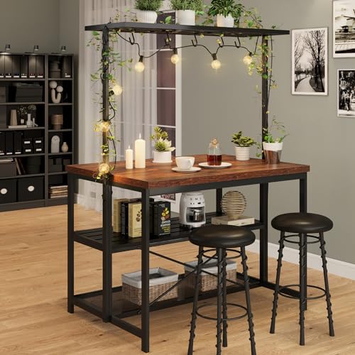 Kitchen Island with Storage, Bakers Rack with Power Outlet, Island Table for Kitchen,3 Tier Microwave Stand Oven Shelf,Large Coffee Bar Table