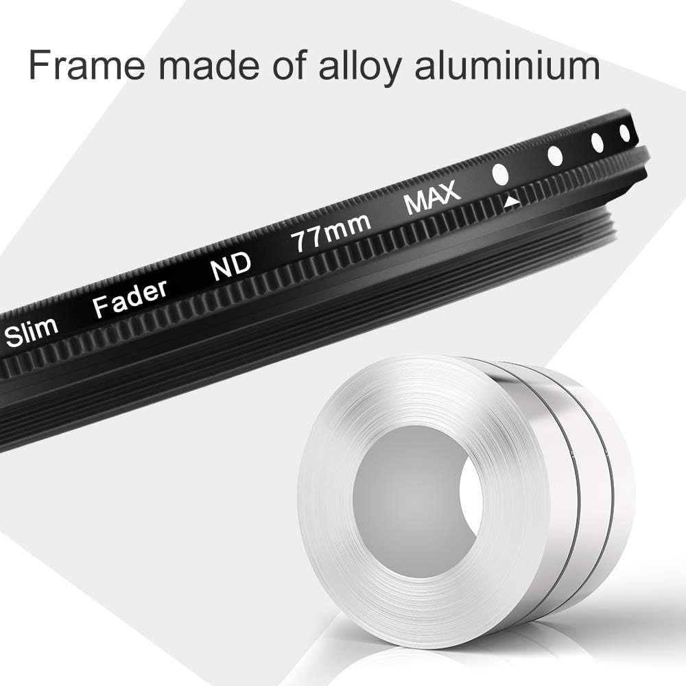 K&F Concept 37mm ND Filter Variable Fader NDX Neutral Density Adjustable ND2 to ND400 Lens Filter Kit + Cleaning Cloth for Cameras Lens