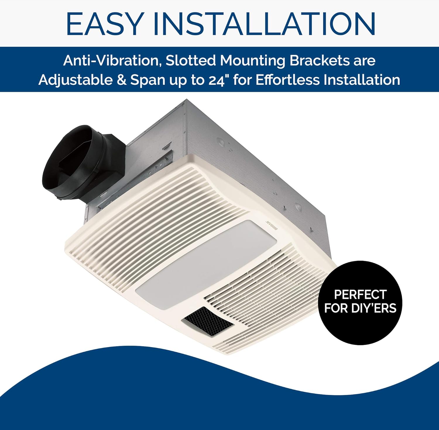 Broan-NuTone QTX110HL Very Quiet Ceiling Heater, Fan, and Light Combo for Bathroom and Home, 0.9 Sones, 1500-Watt Heater, 60-Watt Incandescent Light