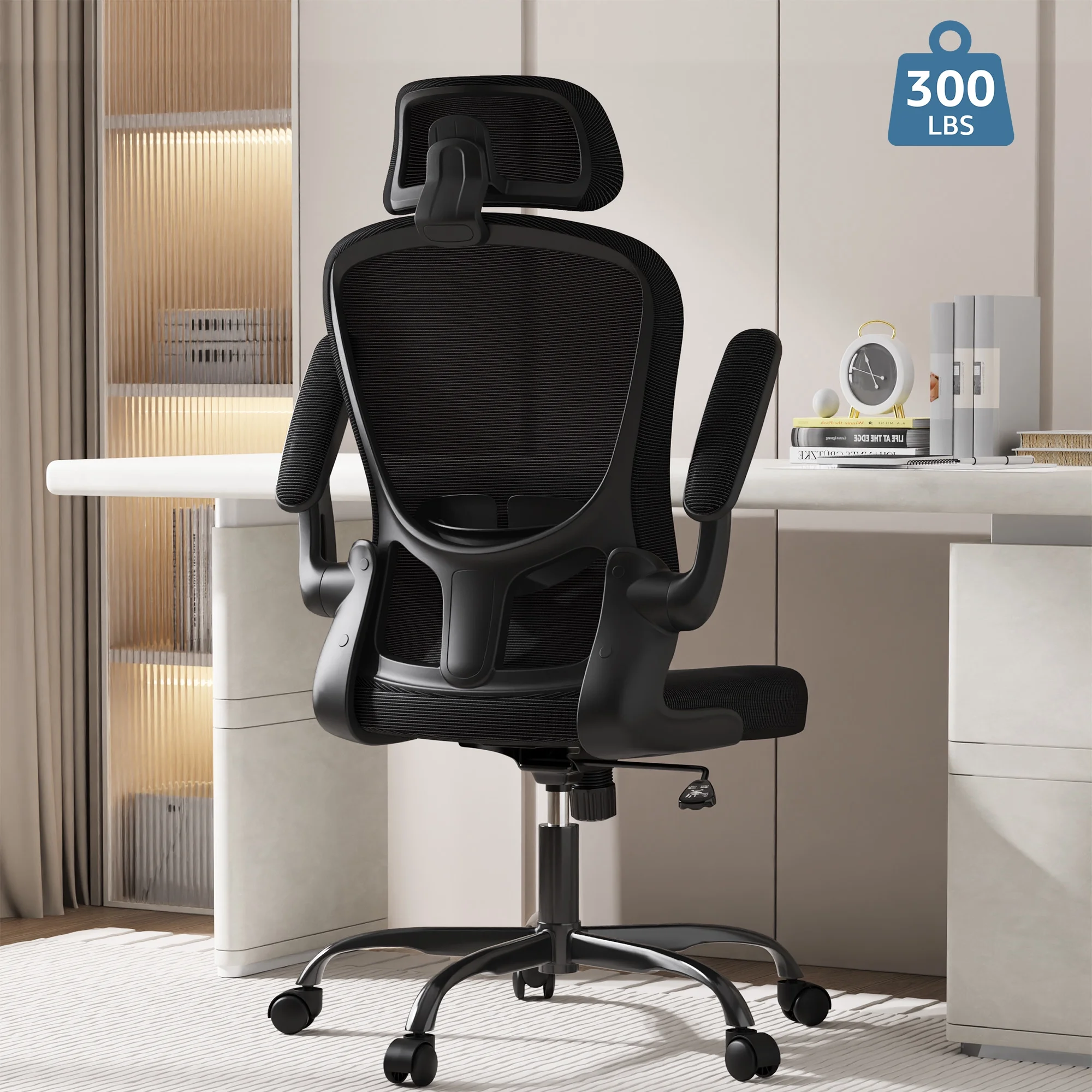 Lioncin Office Chair, High Back Ergonomic Desk Chair, Swivel Task Chair with Flip-up Armrests, Executive Chair for Home Office,Black