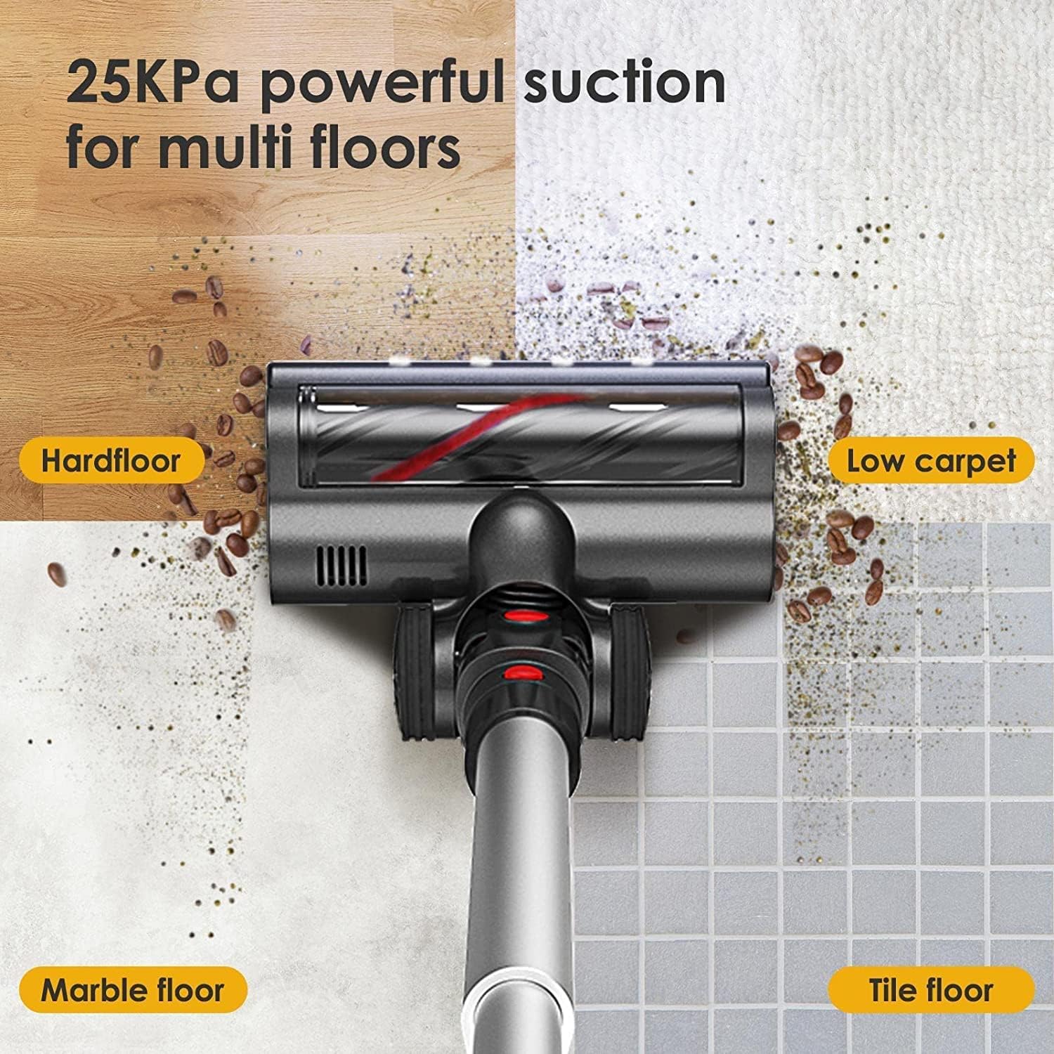 Evereze Cordless Vacuum Cleaner, Cordless Stick Vacuum with 250W 25kPa Powerful Suction, 50Mins Runtime 4 in 1 Lightweight Cordless Vacuum