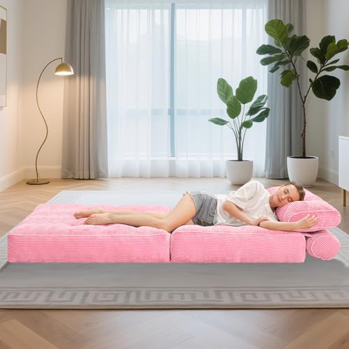 HABUTWAY Folding Sofa Bed, Convertible Sleeper Chair Bed w/Dual-Pillow & Handle, Foldable Floor Sofa Lounge w/Back Support for Living Room, Bedroom