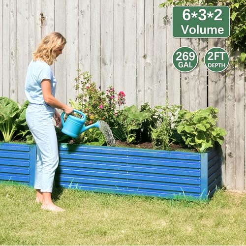 FOOWIN 2pcs 8x4x2ft Galvanized Raised Garden Bed, Planter Raised Garden Boxes Outdoor, Large Metal Raised Beds for Gardening