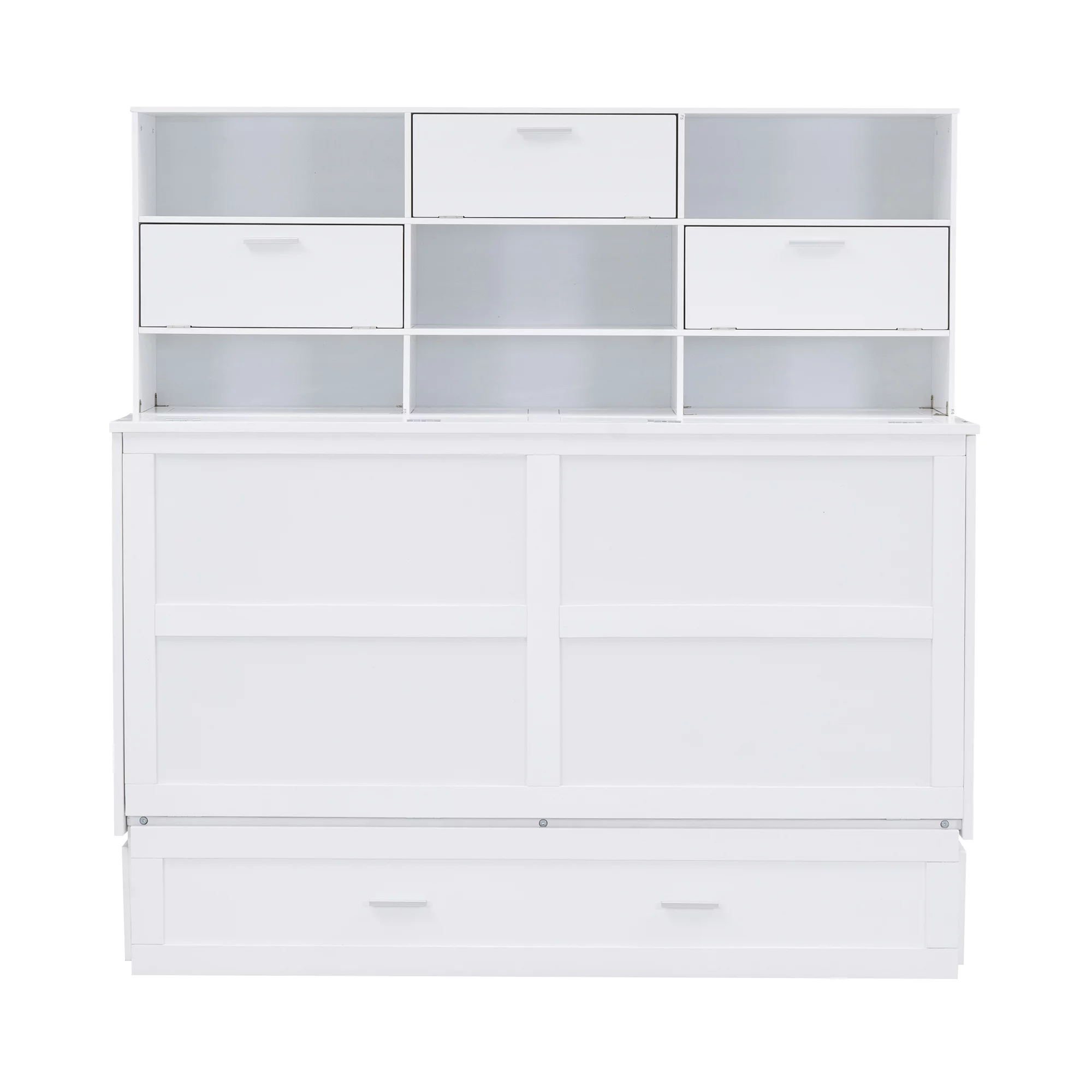 Euroco Queen Size Murphy Bed with Bookcase, Shelf and Drawer, Convertible into a Cabinet with Bookcase for Living Room