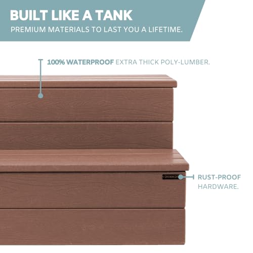 Hot Tub Steps - Wood-Looking Plastic, 100% Waterproof, Gray Non-Slip, Heavy Duty Outdoor Spa Stairs - Multi-Use for Porch, Fits Any Size