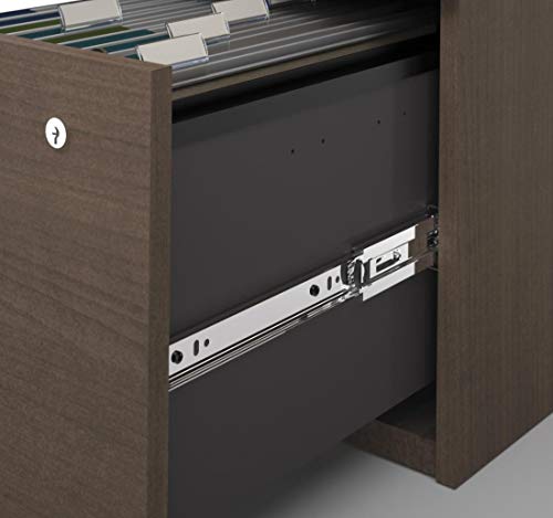 Bestar Logan 66W U or L-Shaped Executive Office Desk with Pedestal and Hutch in Bark Grey, Table Workstation for Personal Home Workspace