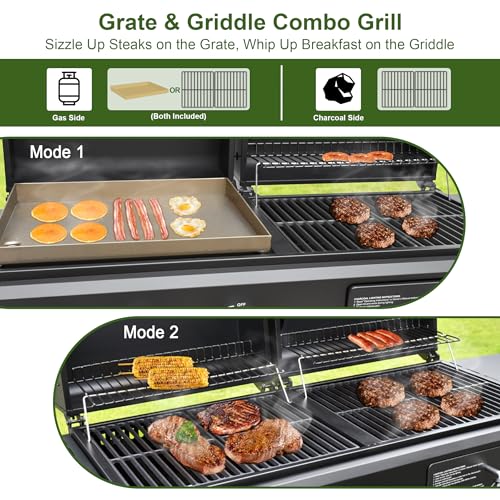 Brand-Man Griddle Grill Combo 6-Burner, 2 in 1 Versatile Propane Gas Grill and Griddle with Double Stainless Steel Lids