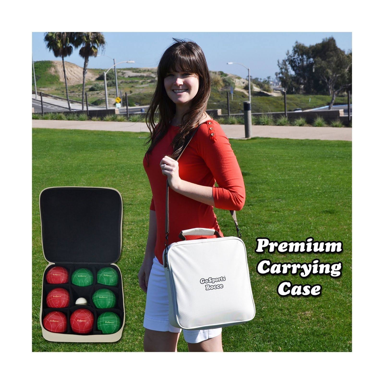 Gosports Premium 100mm Official Regulation Size Bocce Set with 8 Balls, Pallino, Case, and Measuring Rope