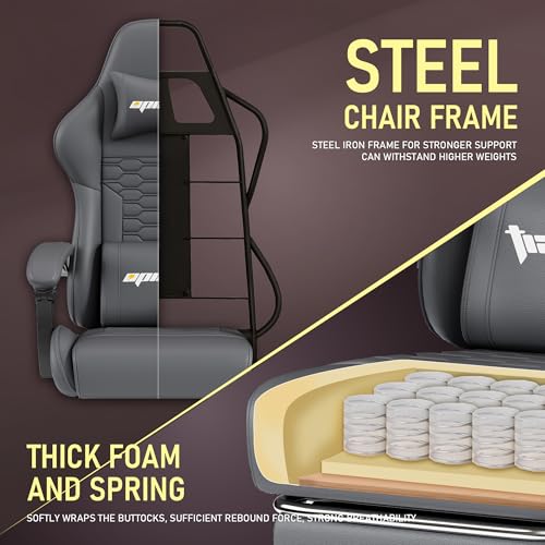 Gaming Chair, Computer Office Chair with Footrest, Linkage Armrests and Lumbar Support, High Back Ergonomic Gamer Chairs for Adults, Blue Fabric