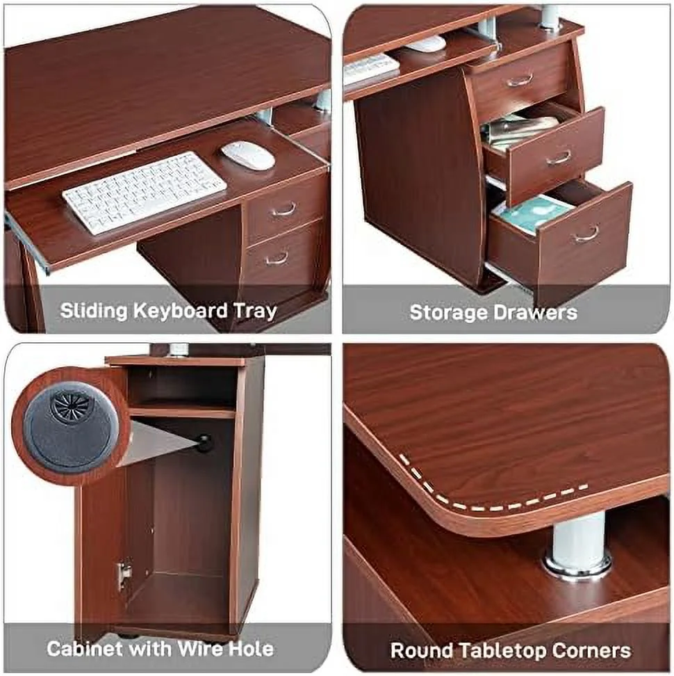 HOOMHIBIU Computer Desk with Drawers &amp;  Cabinet  Small Office Desk PC Laptop Workstation for Home  Studio  Office  Apartment  Black