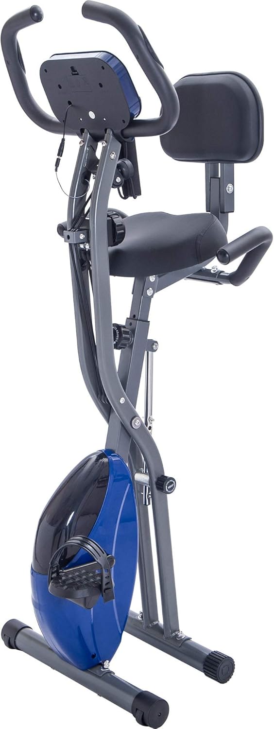 Folding Exercise Bike, Fitness Upright and Recumbent X-Bike with 10-Level Adjustable Resistance, Arm Bands and Backrest