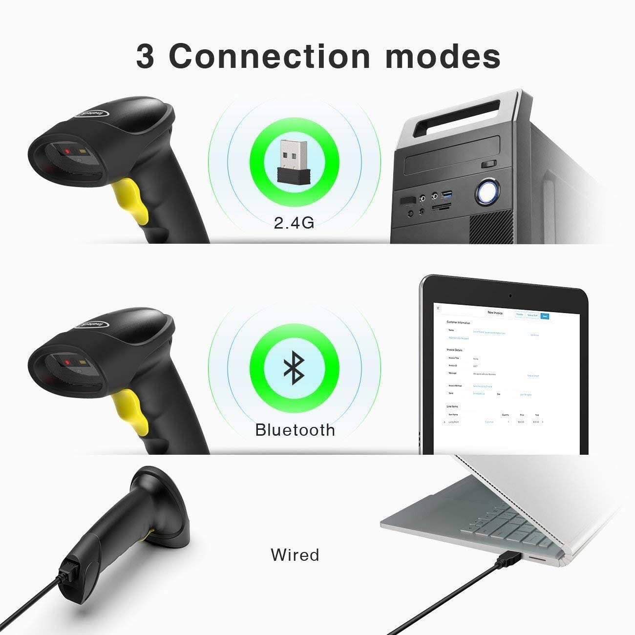 Inateck 2D Wireless Bluetooth Barcode Scanner, Read Barcodes on Displays, Black BCST-50