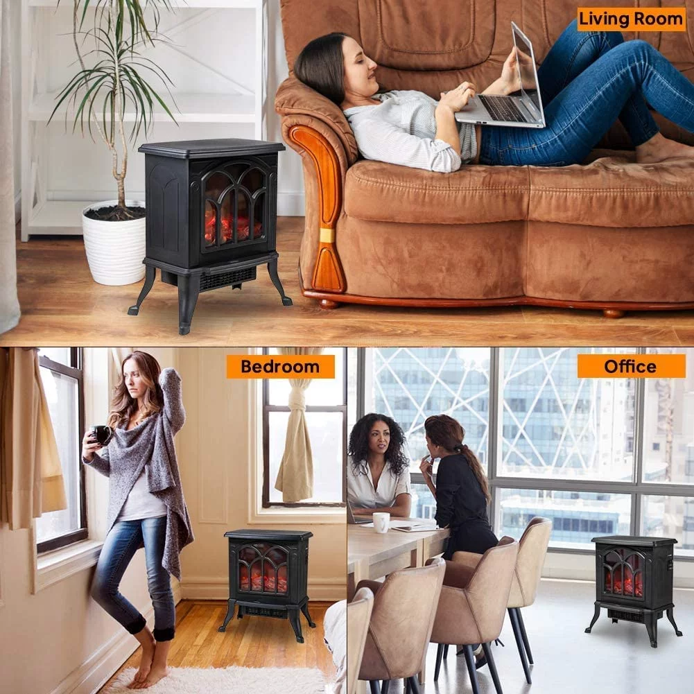 Infrared Quartz Electric Fireplace Stove Heater, Black